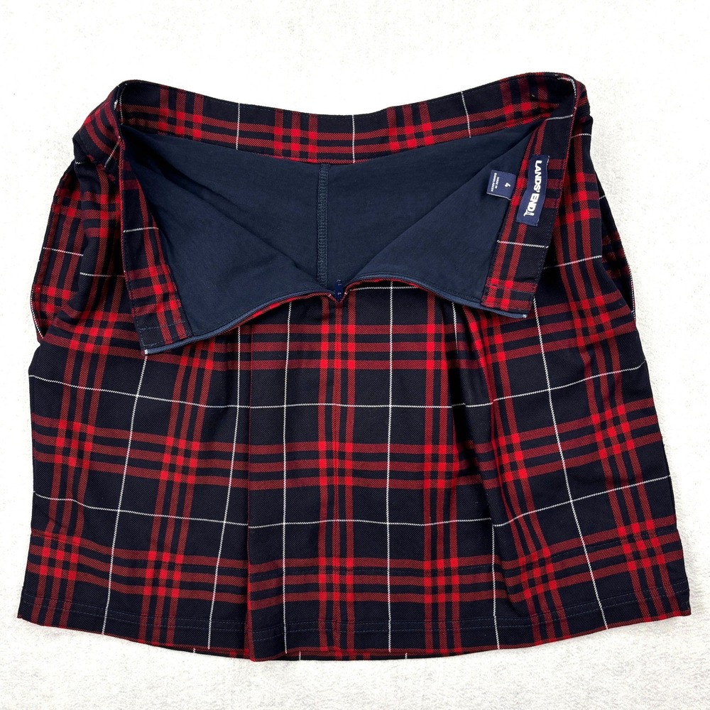 Lands End Red Navy Blue Plaid Pleated Skort Womens Size 4 Tartan School Uniform - Picture 2 of 7